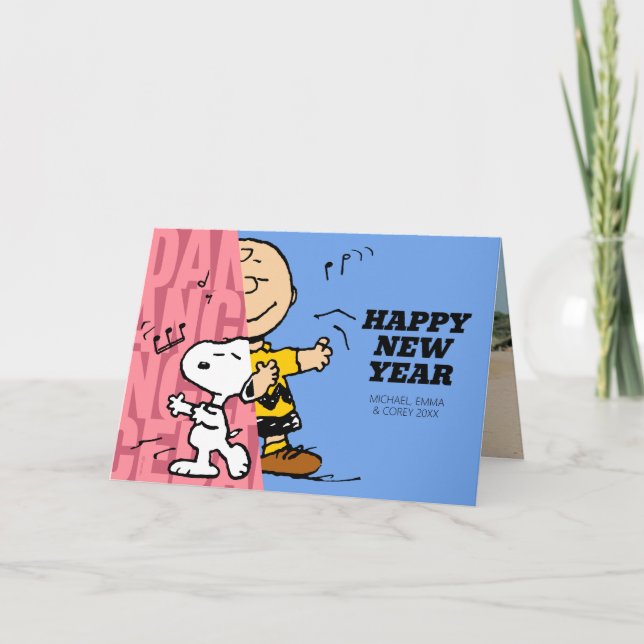 Tarjeta Festiva Cómics | Charlie Brown y Snoopy Feliz Año Nuevo (Anverso)