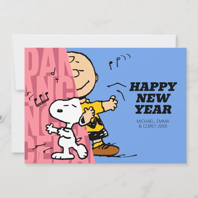 Tarjeta Festiva Cómics | Charlie Brown y Snoopy Feliz Año Nuevo (Anverso)