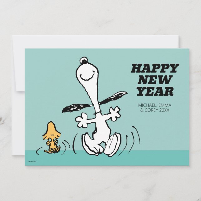 Tarjeta Festiva Cómics de Snoopy | Feliz Año Nuevo (Anverso)