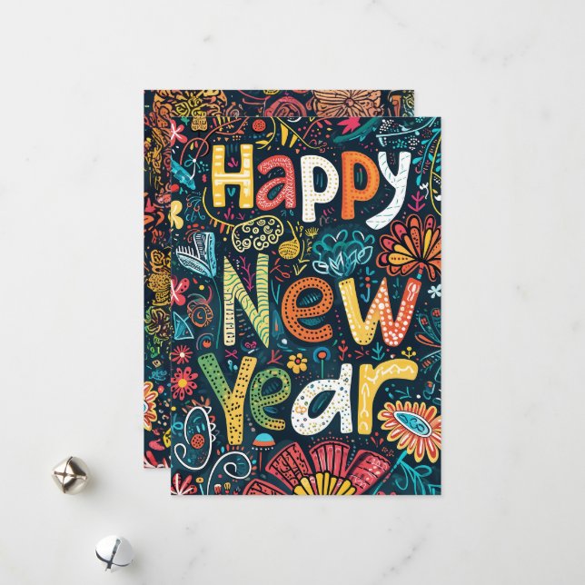 Tarjeta Festiva Comienzos florecientes - Un Gr de Año Nuevo hecho  (Anverso/Reverso In Situ)