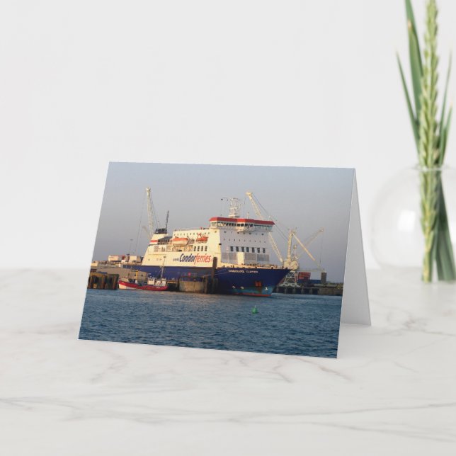 Tarjeta Festiva Commodore Clipper en St Peter Port Guernsey (Anverso)