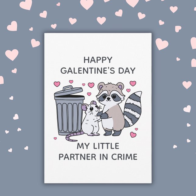 Tarjeta Festiva Compañero de crimen mapache rata divertido Galenti (Raccoon Rat Partner In Crime Funny Galentine's Day Holiday Card
)