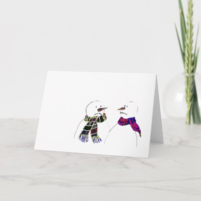 Tarjeta Festiva compañeros de nieve desconcertados (Anverso)
