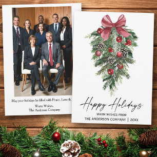 Tarjeta Festiva Compañía de pinos acuarela Foto de fondo