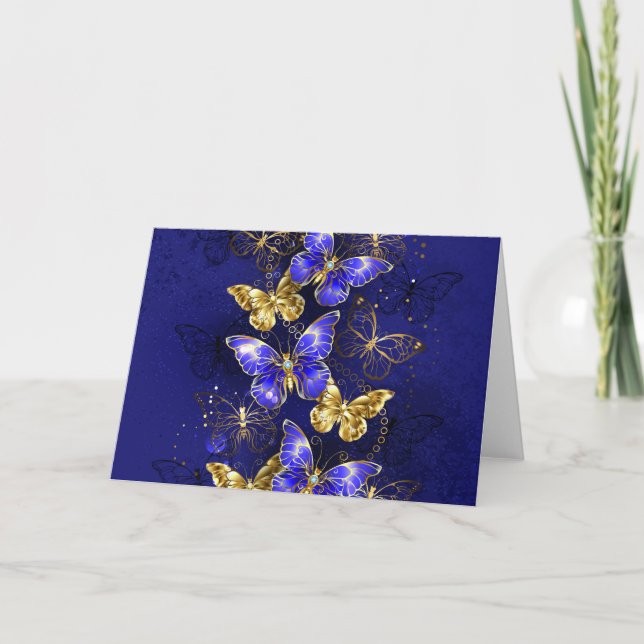 Tarjeta Festiva Composición con mariposas de zafiro (Anverso)