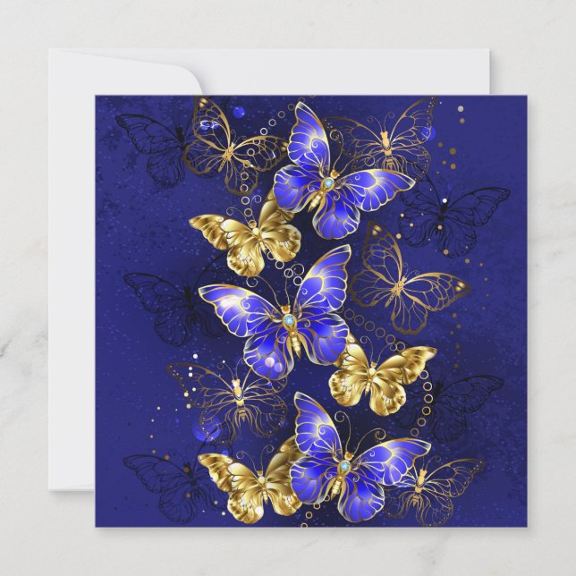 Tarjeta Festiva Composición con mariposas de zafiro (Anverso)