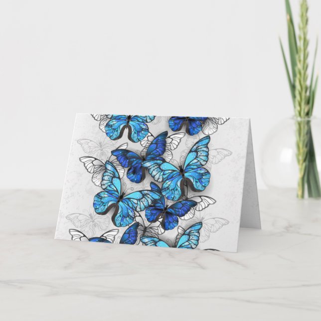 Tarjeta Festiva Composición de las mariposas blancas y azules (Anverso)