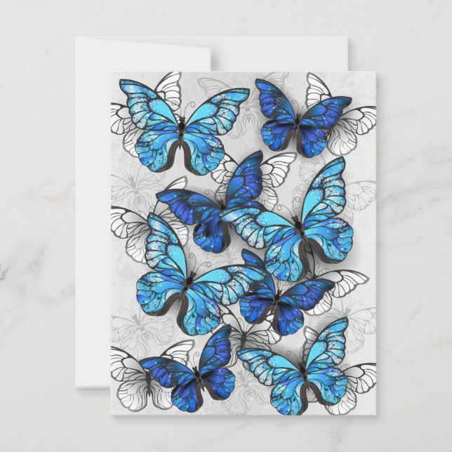 Tarjeta Festiva Composición de las mariposas blancas y azules (Anverso)
