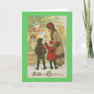 Tarjeta Festiva Compras en la ventana de navidades