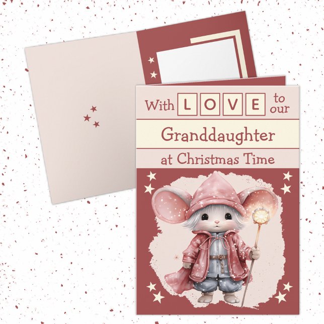 Tarjeta Festiva Con amor nieta ratón Navidades rosados (Subido por el creador)
