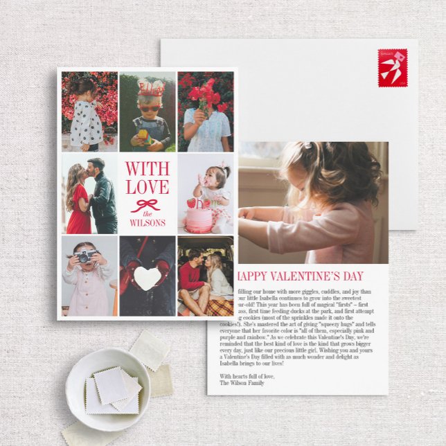 Tarjeta Festiva Con amor Red Bow Multi-Photo Card (Subido por el creador)