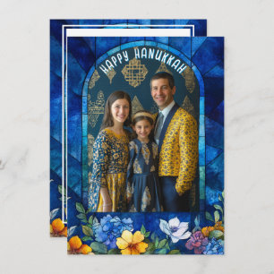 Tarjeta Festiva Con foto 🕎 Feliz Hanukkah, vidrios manchados
