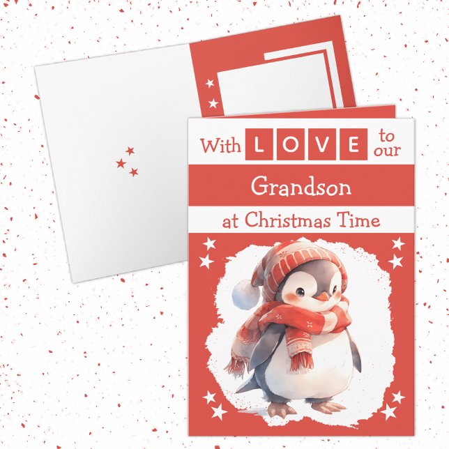Tarjeta Festiva Con Navidades rojos del pingüino nieto del amor (Subido por el creador)