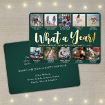 Tarjeta Festiva Con Relieve Metalizado 10 Collage de fotos Verde oscuro ¡Qué año! Cursiva<br><div class="desc">¡Qué año para recordar! Envíe elegantes saludos alegres y comparta 10 de sus fotos favoritas con una tarjeta de vacaciones de Relieve metalizado de verde y oro de personalizado 5x7. El texto de esta plantilla es sencillo de personalizar para incluir cualquier texto como Feliz Navidad, Felices Fiestas, Saludos de Temporadas,...</div>