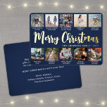 Tarjeta Festiva Con Relieve Metalizado 10 Collage moderno de la navidad azul de la marina<br><div class="desc">Envíe elegantes saludos alegres y comparta 10 de sus fotos favoritas con una tarjeta de vacaciones de Relieve metalizado azul marino y oro de collage de fotos personalizados. Todo el texto de esta plantilla es sencillo de personalizar para incluir cualquier texto, como Feliz Navidad, Felices Fiestas, Saludos de Temporadas, Saludos...</div>