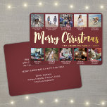 Tarjeta Festiva Con Relieve Metalizado 10 Foto: Borgoña Feliz Navidad Collage moderno<br><div class="desc">Envía elegantes y alegres saludos y comparte 10 de tus fotos favoritas con una tarjeta de vacaciones de Relieve metalizado de oro y borgoña de personalizado. Todo el texto de esta plantilla es sencillo de personalizar para incluir cualquier texto, como Feliz Navidad, Felices Fiestas, Saludos de Temporadas, Saludos de Año...</div>