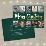 Tarjeta Festiva Con Relieve Metalizado 10 Fotografía: Green Dark Green Merry Christmas Mo<br><div class="desc">Envíe elegantes saludos alegres y comparta 10 de sus fotos favoritas con una tarjeta de vacaciones de Relieve metalizado verde y oro de collage de fotos personalizados. Todo el texto de esta plantilla es sencillo de personalizar para incluir cualquier texto, como Feliz Navidad, Felices Fiestas, Saludos de Temporadas, Saludos de...</div>