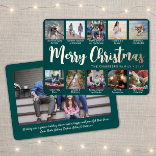 Tarjeta Festiva Con Relieve Metalizado 11 Foto Verde Teal Navidad Alegre Collage Moderno