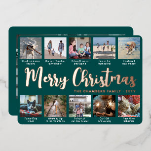 Tarjeta Festiva Con Relieve Metalizado 11 Foto Verde Teal Navidad Alegre Collage Moderno