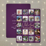 Tarjeta Festiva Con Relieve Metalizado 18 Collage de fotos y leyendas púrpura qué año!<br><div class="desc">¡Qué año para recordar! Envía elegantes saludos alegres y comparte 18 de tus fotos favoritas con una tarjeta de vacaciones personalizado 5x7 con Relieve metalizado morado y dorado. El texto de esta plantilla es sencillo de personalizar para incluir cualquier texto como Feliz Navidad, Felices Fiestas, Saludos de Temporadas, Saludos de...</div>