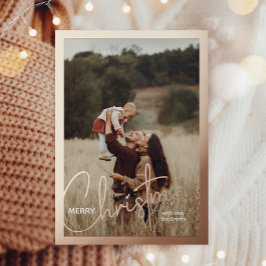 Tarjeta Festiva Con Relieve Metalizado 1 Guión manuscrito fotográfico Feliz Navidad