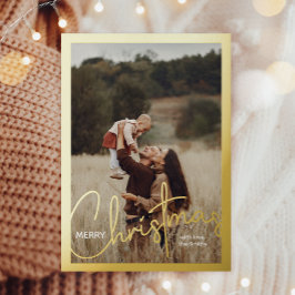 Tarjeta Festiva Con Relieve Metalizado 1 Guión manuscrito fotográfico Feliz Navidad