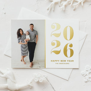 Tarjeta Festiva Con Relieve Metalizado 2025 Modern Bold Typography Happy New Year Photo