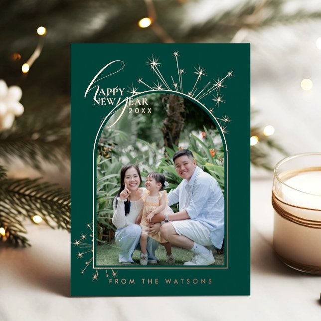 Tarjeta Festiva Con Relieve Metalizado 2026 Modern Minimal Photopop Teal Typography (Subido por el creador)