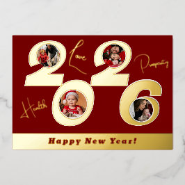 Tarjeta Festiva Con Relieve Metalizado 2026 oro real papel de estaño 4 imágenes feliz año