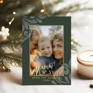 Tarjeta Festiva Con Relieve Metalizado 2027 Minimalista Moderno Elegante Damask Foto Año 