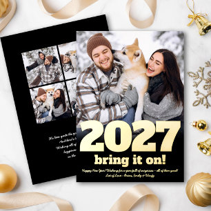 Tarjeta Festiva Con Relieve Metalizado 2027 ¡Vamos allá! Tipo de letra 5 Foto Negra Oro R