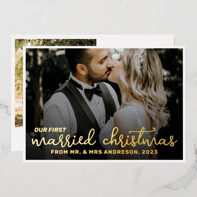 Tarjeta Festiva Con Relieve Metalizado 2.ᵉʳ guión de Navidades casados (Anverso/Reverso)