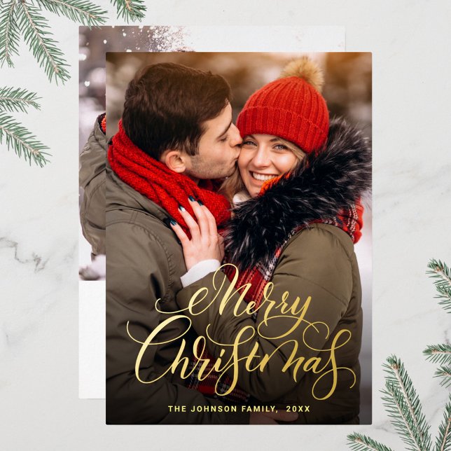 Tarjeta Festiva Con Relieve Metalizado 2 FOTO Sparkle Merry Christmas Greaming Gold (Subido por el creador)