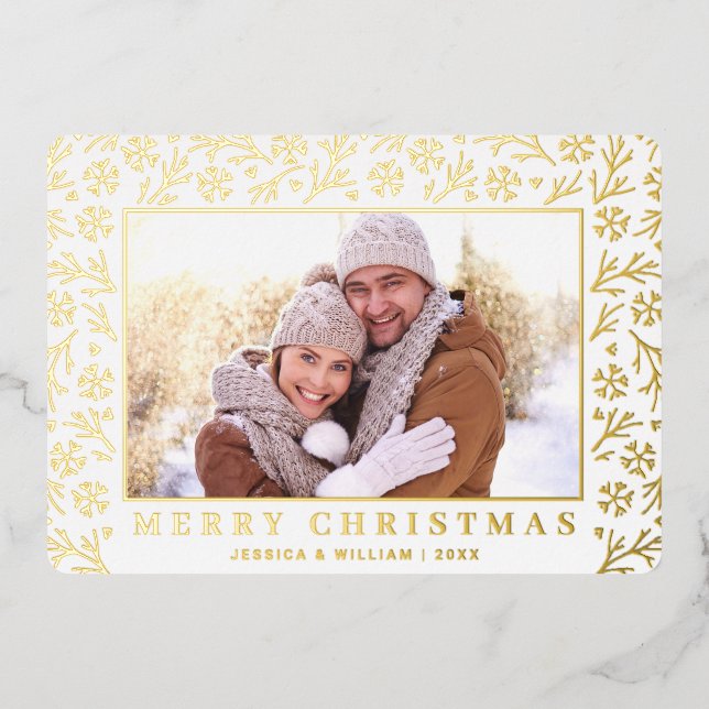 Tarjeta Festiva Con Relieve Metalizado 2 Navidades Elegantes Foliage Gold (Anverso)