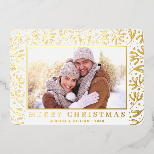 Tarjeta Festiva Con Relieve Metalizado 2 Navidades Elegantes Foliage Gold (Anverso)