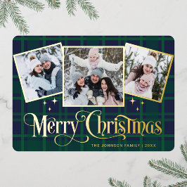 Tarjeta Festiva Con Relieve Metalizado 3 FOTO Sparkle Merry Christmas Greaming Gold