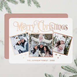 Tarjeta Festiva Con Relieve Metalizado 3 FOTO Sparkle Merry Christmas Greaming Gold