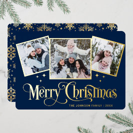 Tarjeta Festiva Con Relieve Metalizado 3 FOTO Sparkle Merry Christmas Greaming Gold