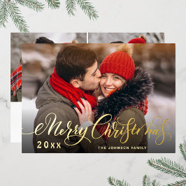 Tarjeta Festiva Con Relieve Metalizado 3 FOTO Sparkle Merry Christmas Greaming Gold