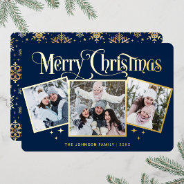 Tarjeta Festiva Con Relieve Metalizado 3 FOTOGRAFÍA Sparkle Merry Christmas Gold