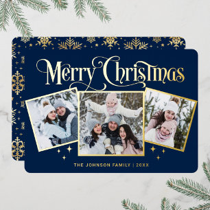 Tarjeta Festiva Con Relieve Metalizado 3 FOTOGRAFÍA Sparkle Merry Christmas Gold