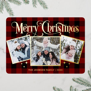 Tarjeta Festiva Con Relieve Metalizado 3 FOTOGRAFÍA Sparkle Merry Christmas Gold
