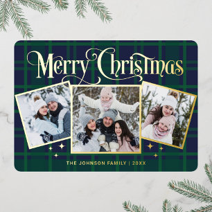 Tarjeta Festiva Con Relieve Metalizado 3 FOTOGRAFÍA Sparkle Merry Christmas Gold