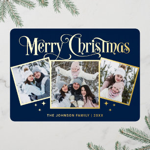 Tarjeta Festiva Con Relieve Metalizado 3 FOTOGRAFÍA Sparkle Merry Christmas Gold