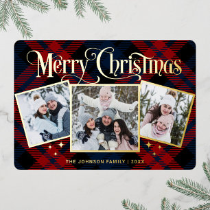 Tarjeta Festiva Con Relieve Metalizado 3 FOTOGRAFÍA Sparkle Merry Christmas Gold