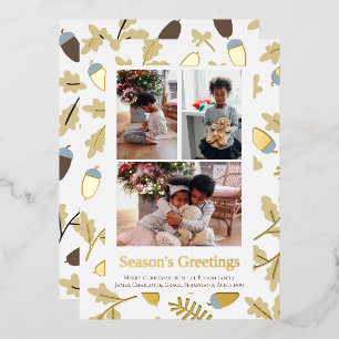 Tarjeta Festiva Con Relieve Metalizado 3 Fotos Acorn Pattern Seasons Greetings