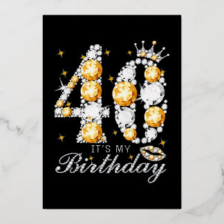 Tarjeta Festiva Con Relieve Metalizado 40.º cumpleaños de zapatos de tacón corona de diam