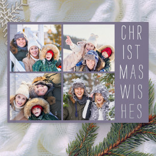 Tarjeta Festiva Con Relieve Metalizado 4 Collage de Fotos Moderno Lavanda Polvorienta Nav