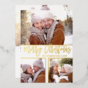 Tarjeta Festiva Con Relieve Metalizado 4 FOTOS Simplemente Elegante Brillo Navidad Dorado