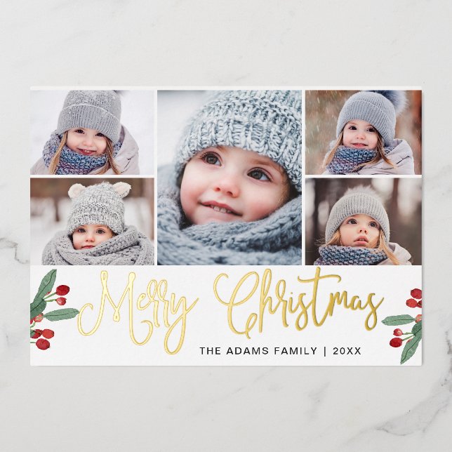 Tarjeta Festiva Con Relieve Metalizado 5 FOTO Sparkle Merry Christmas Greet Gold (Anverso )